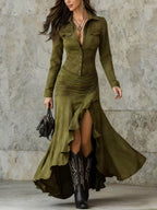 Amabel - Women's Western Ruffle High Slit Dress 4