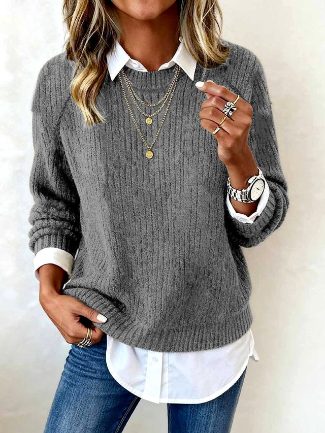 Amber - Women's Layered Collar Ribbed Sweater 2