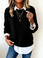 Amber - Women's Layered Collar Ribbed Sweater 3