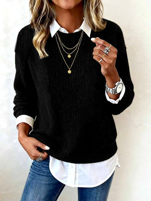 Amber - Women's Layered Collar Ribbed Sweater 3