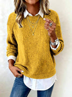 Amber - Women's Layered Collar Ribbed Sweater 4