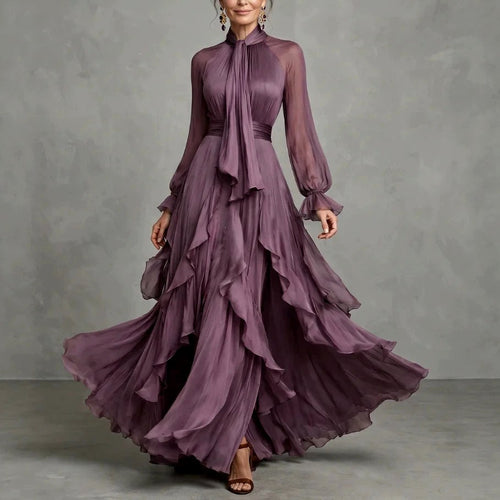 Andrea - Women's High Neck Ruffled Evening Dress 3