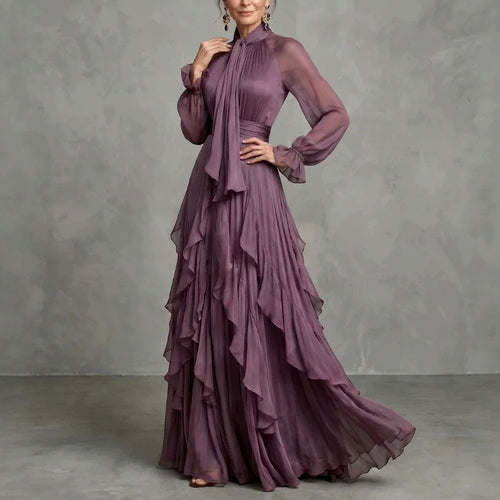 Andrea - Women's High Neck Ruffled Evening Dress 4