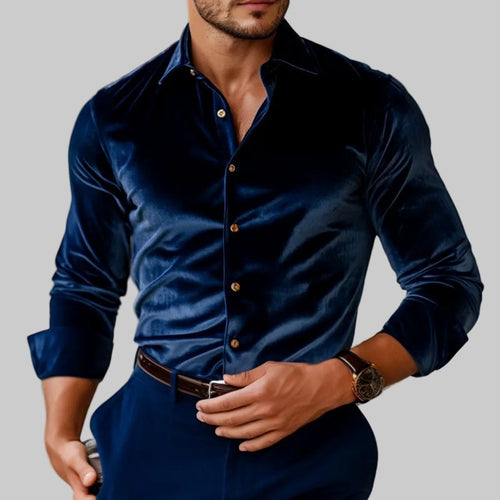 Andrew - Men's Velvet Collared Button-Up Shirt 2