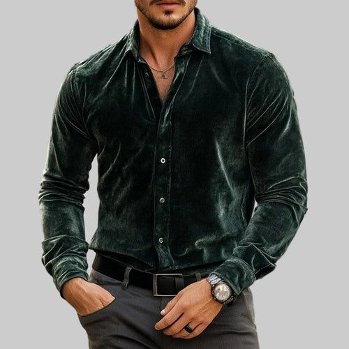 Andrew - Men's Velvet Collared Button-Up Shirt 3