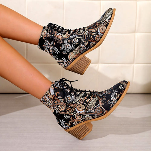 Anita - Women’s Vintage Floral Pointed Toe Ankle Boots 2