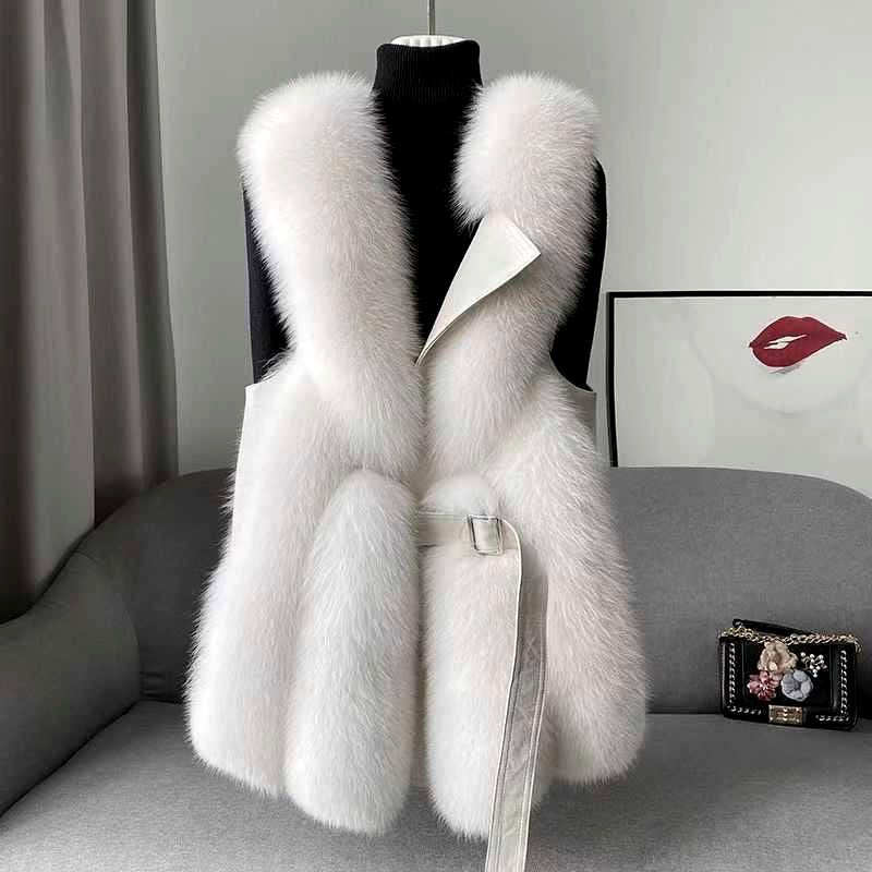 Aubree - Women’s Longline Faux Fur Vest with Belt 1