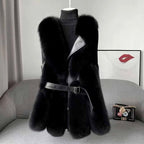 Aubree - Women’s Longline Faux Fur Vest with Belt 2