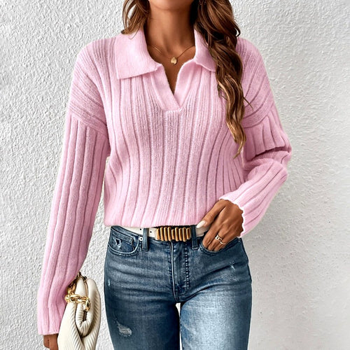 Audra - Women’s Ribbed Long Sleeve Polo Knit Sweater 1