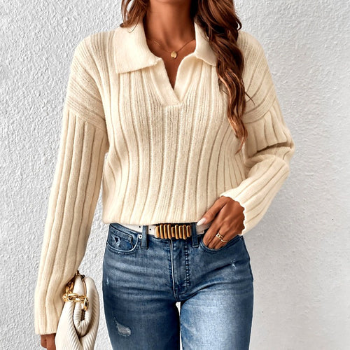 Audra - Women’s Ribbed Long Sleeve Polo Knit Sweater 2