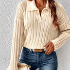 Audra - Women’s Ribbed Long Sleeve Polo Knit Sweater 4