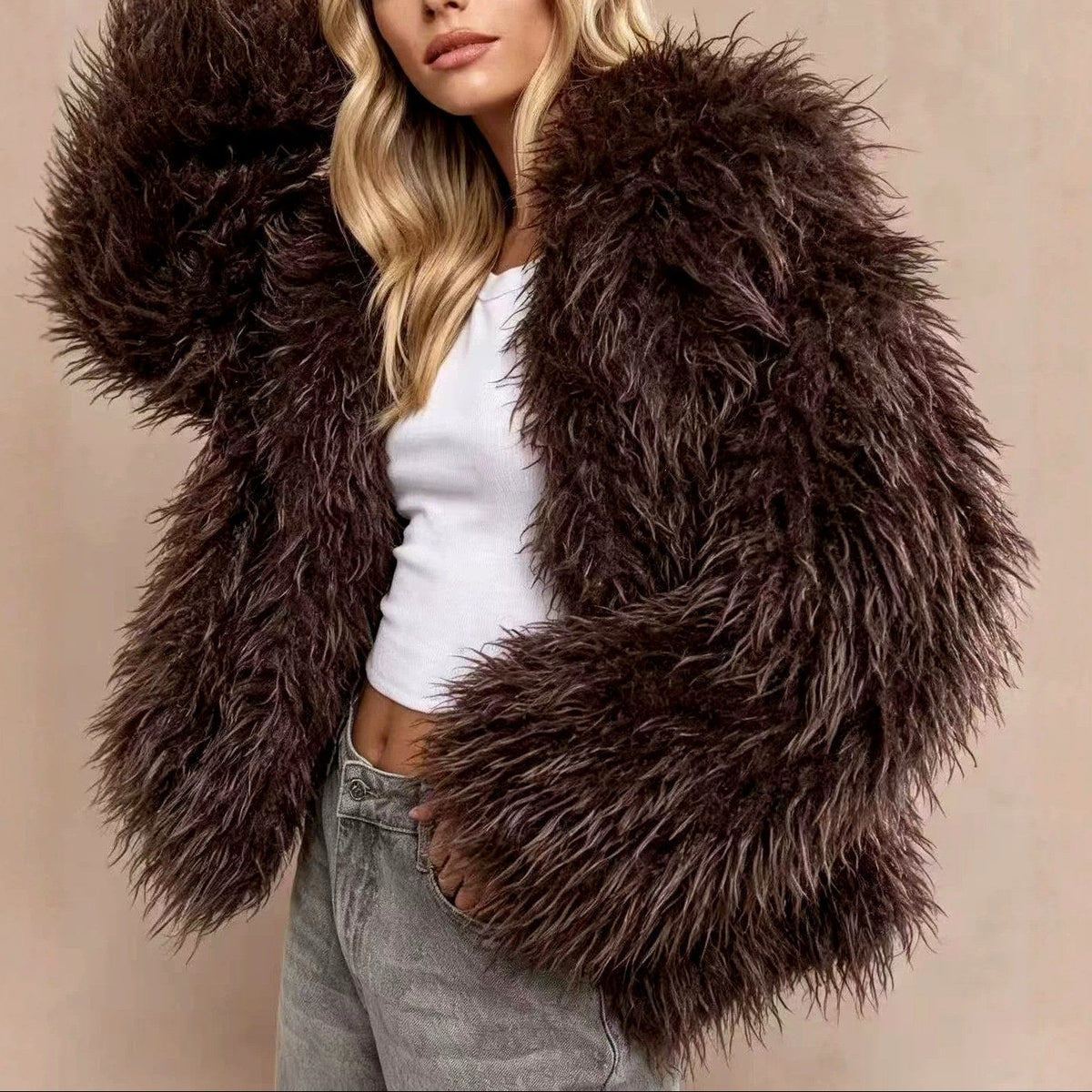 Blake - Women's Faux Fur Wide Collar Jacket