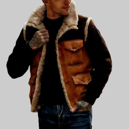 Bruce - Men's Vintage Suede Shearling Utility Vest 7