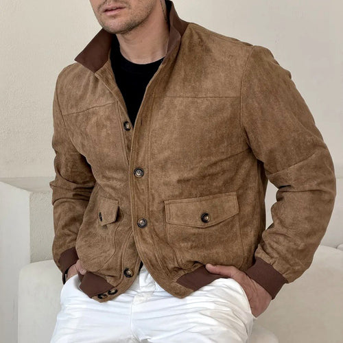 Calvin - Men's Vintage Faux Suede Bomber Jacket 1