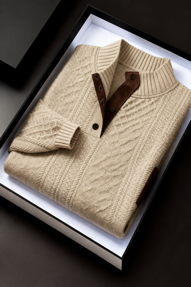 Christopher - Men's Cable Pattern Button Detail Sweater
