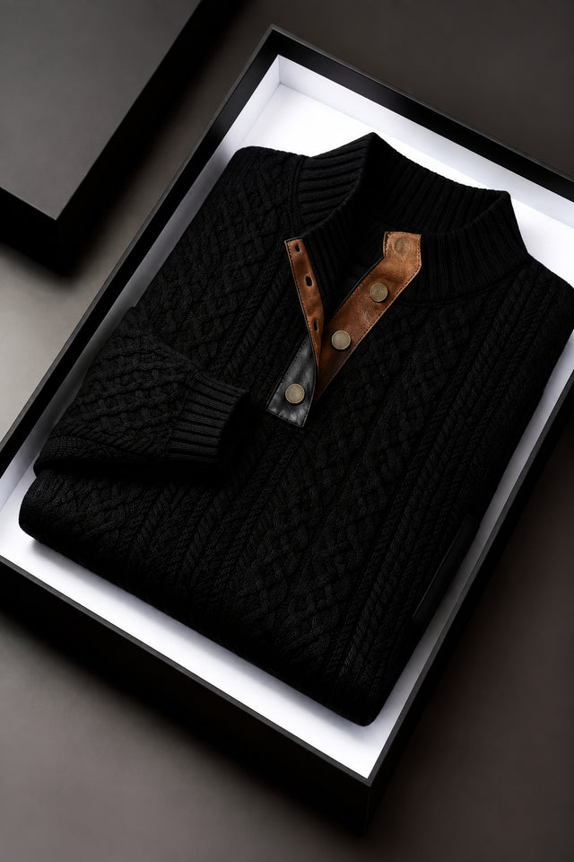 Christopher - Men's Cable Pattern Button Detail Sweater
