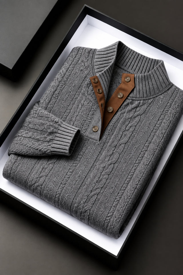 Christopher - Men's Cable Pattern Button Detail Sweater