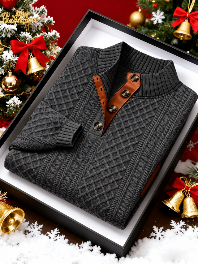 Clarence - Men's Knit Mock Neck Button Sweater