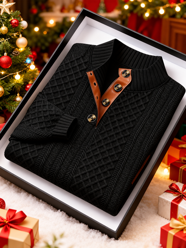 Clarence - Men's Knit Mock Neck Button Sweater