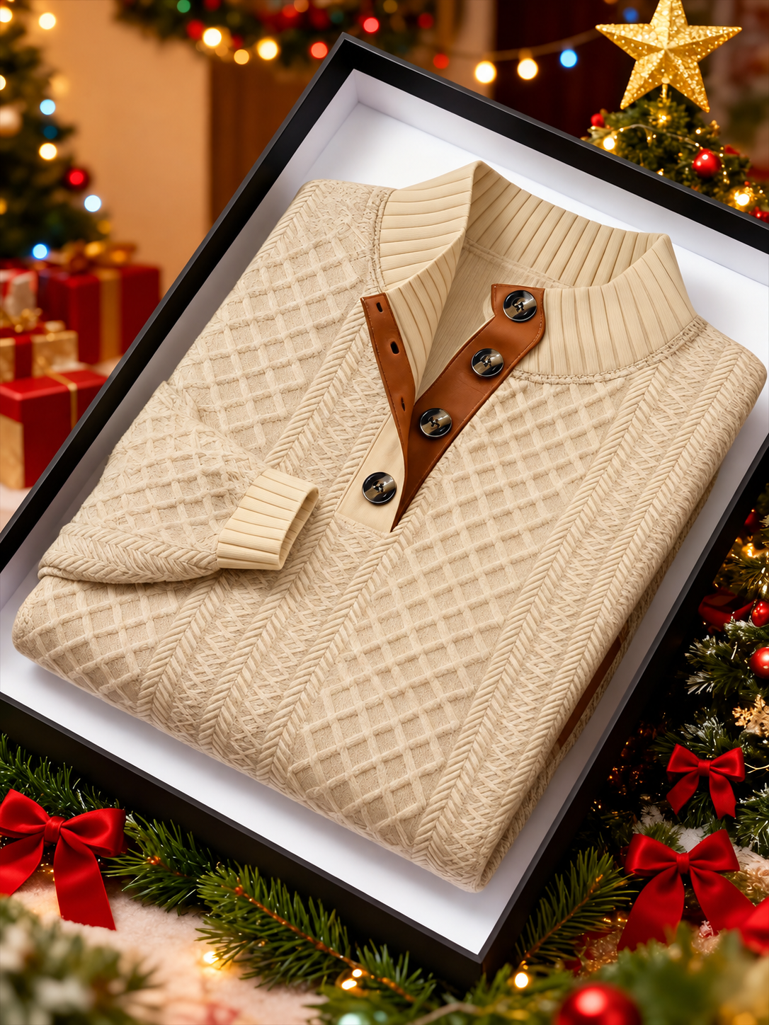 Clarence - Men's Knit Mock Neck Button Sweater