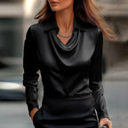 Daphne - Women's Collared Satin Blouse with Cowl Drape 5