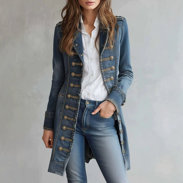 Denise - Women's Denim Military Button Coat 1