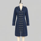 Denise - Women's Denim Military Button Coat 3