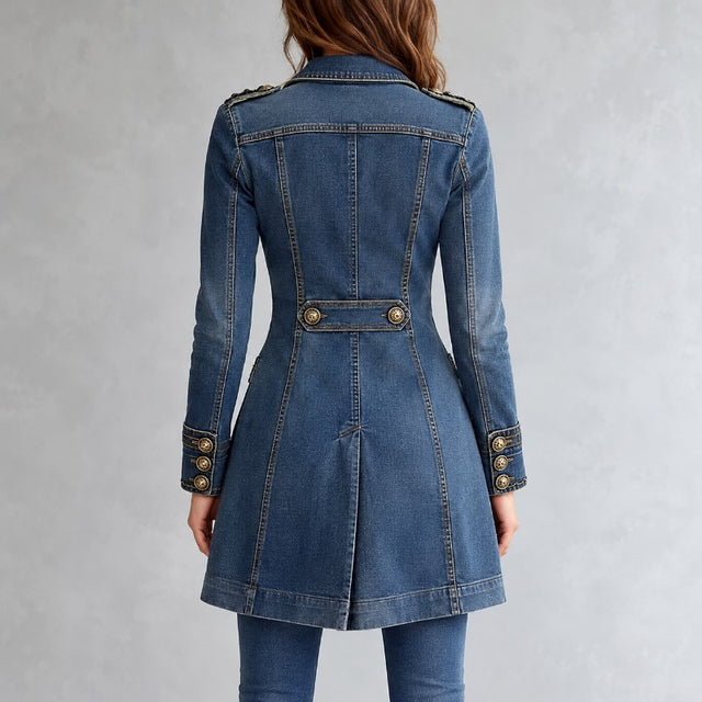 Denise - Women's Denim Military Button Coat 6