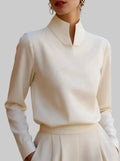 Elia - Women's Split V-Neck Long Sleeve Tailored Blouse 2