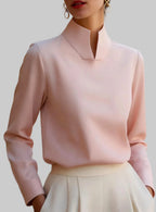 Elia - Women's Split V-Neck Long Sleeve Tailored Blouse 3
