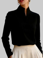 Elia - Women's Split V-Neck Long Sleeve Tailored Blouse 4