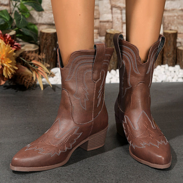 Eryn - Women's Embroidered Western Ankle Boots 5