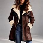Euphemia - Women’s Faux Suede Shearling Zip Coat 1