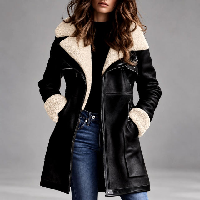 Euphemia - Women’s Faux Suede Shearling Zip Coat 2