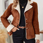 Fae - Women’s Faux Suede Shearling Lapel Button Jacket 1