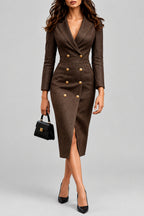 Faye - Women's Notched Collar Denim Dress 4