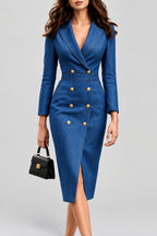 Faye - Women's Notched Collar Denim Dress 7