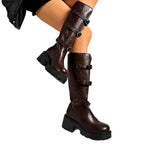 Fenna - Women's Buckle Chunky Heel Knee High Boots 4