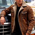 Gavin - Men's Suede Shearling Jacket with Chest Pocket 2
