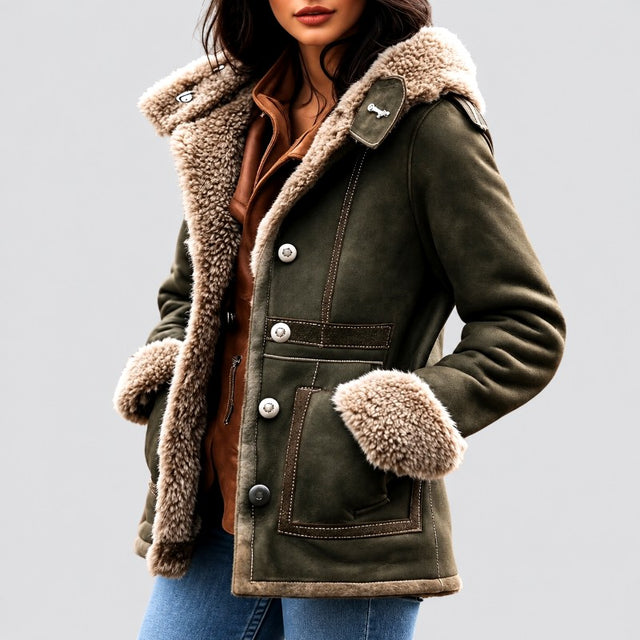 Gia - Women's Suede Reversible Mid-Length Faux Fur Coat 1