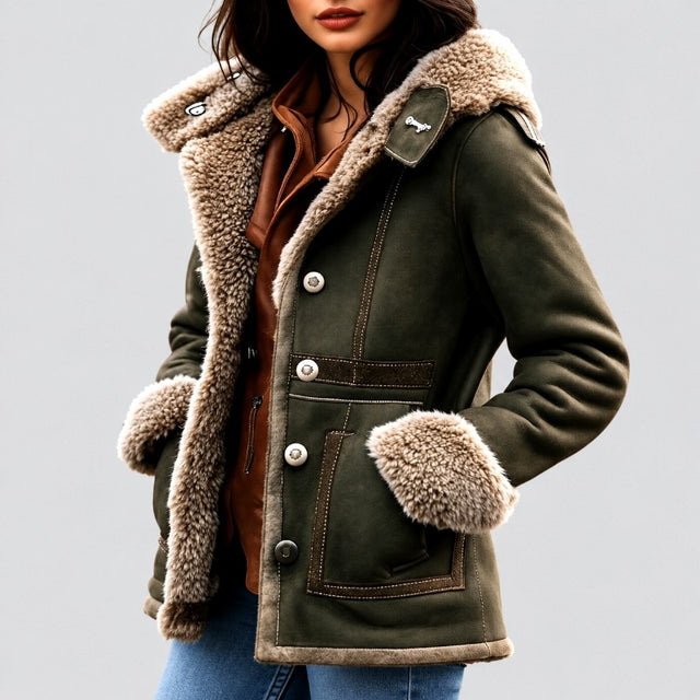 Gia - Women's Suede Reversible Mid-Length Faux Fur Coat 2