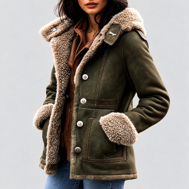 Gia - Women's Suede Reversible Mid-Length Faux Fur Coat 4