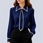 Glenda - Women's Contrast Trim Long Sleeve Blouse 2