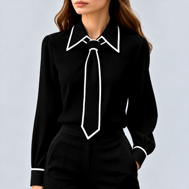 Glenda - Women's Contrast Trim Long Sleeve Blouse 1