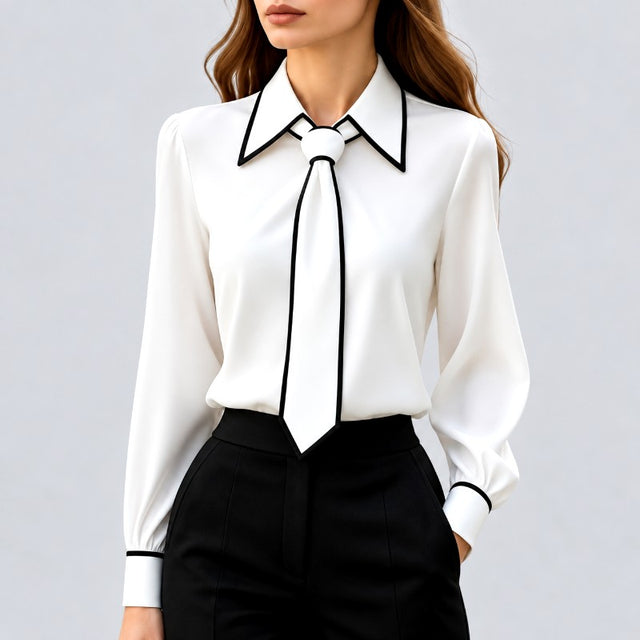 Glenda - Women's Contrast Trim Long Sleeve Blouse 3