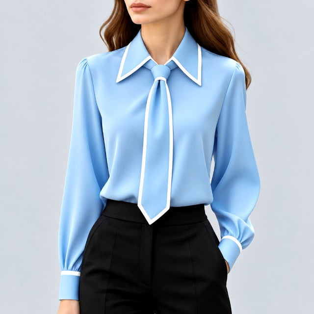 Glenda - Women's Contrast Trim Long Sleeve Blouse 5