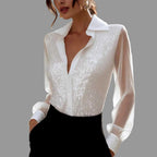 Jayla - Women's Sequin Sheer Sleeve Button Blouse 2