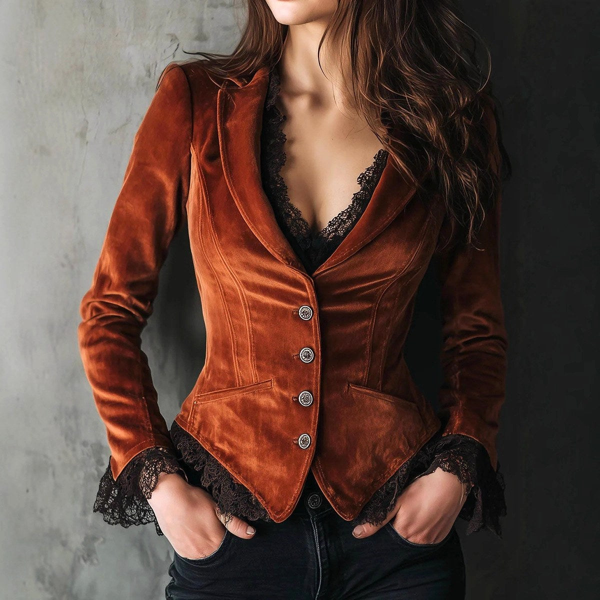 Kamea - Women's Velvet Tailored Button Front Blazer 1