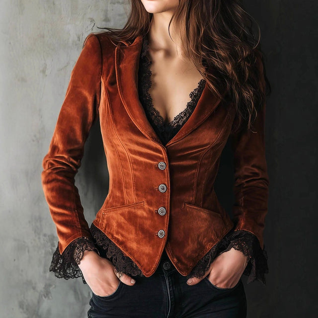 Kamea - Women's Velvet Tailored Button Front Blazer 1
