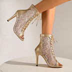 Lauren - Women's Lace-Up Peep-Toe Stiletto Ankle Boots 4